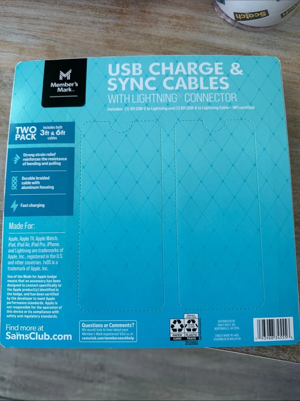 Member's Mark Silver Lightning USB Charge & Sync Cables - 3ft & 6ft Two-Pack